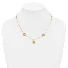 14K Polished and Diamond-cut Clover Station Necklace