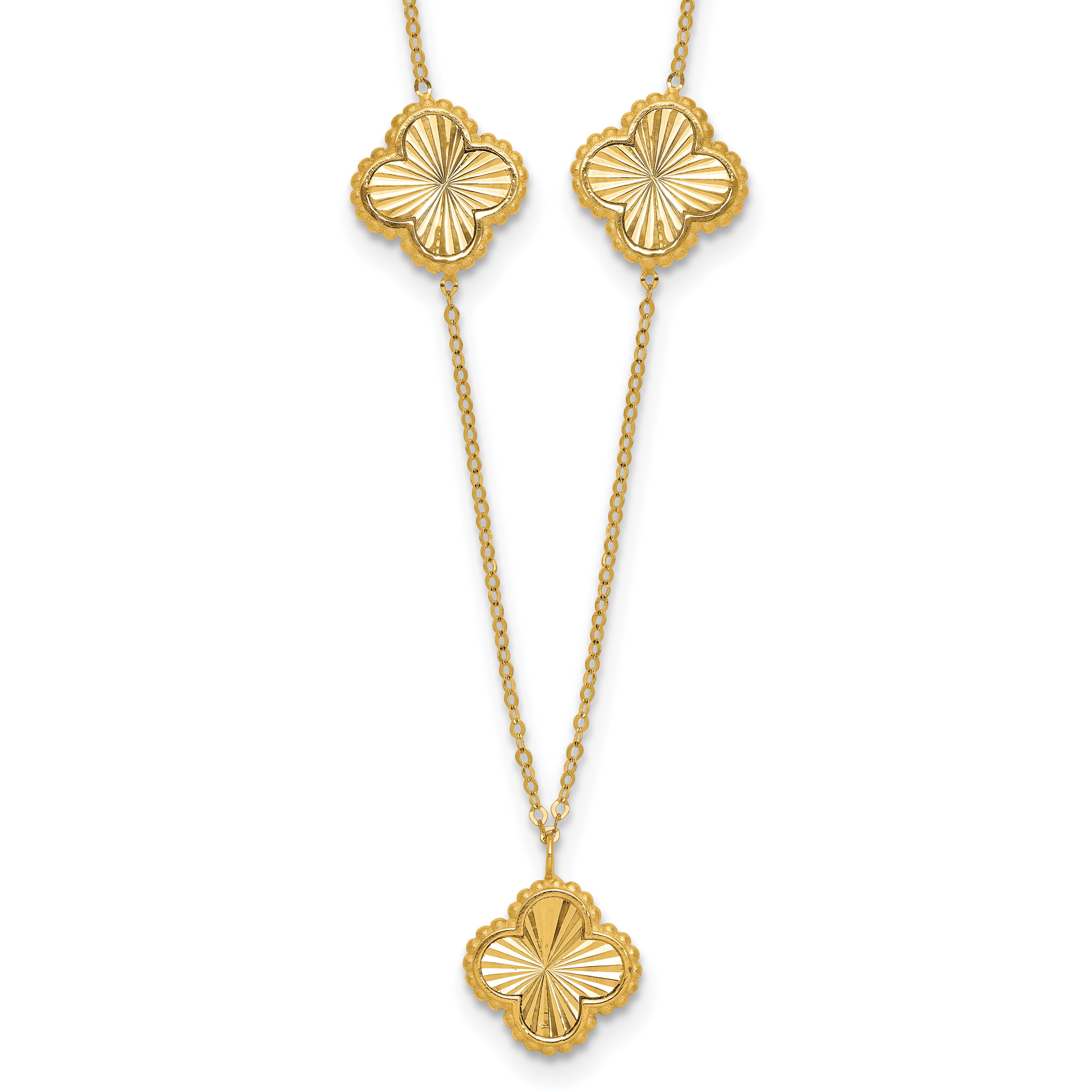 14K Polished and Diamond-cut Clover Station Necklace