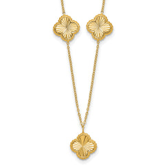 14K Polished and Diamond-cut Clover Station Necklace