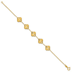 14K Polished and Diamond-cut Clover Station Bracelet