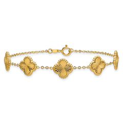 14K Polished and Diamond-cut Clover Station Bracelet