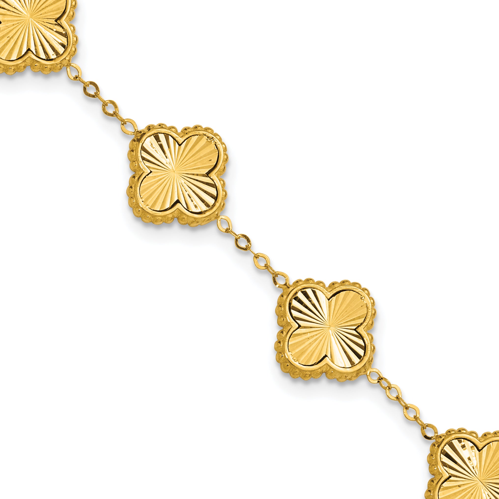 14K Polished and Diamond-cut Clover Station Bracelet