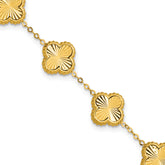14K Polished and Diamond-cut Clover Station Bracelet