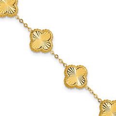 14K Polished and Diamond-cut Clover Station Bracelet
