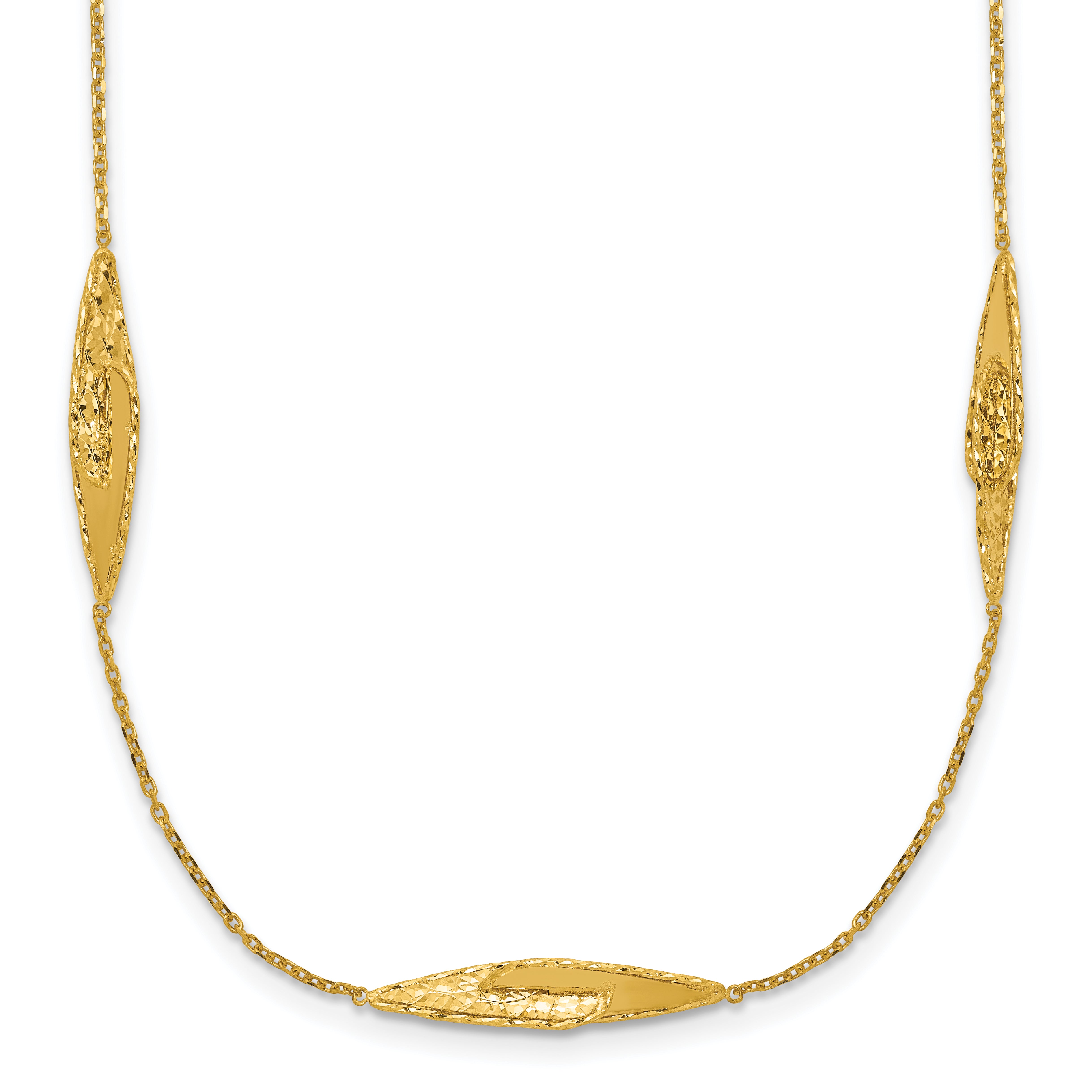 14K Polished and Diamond-cut Fancy Station Necklace