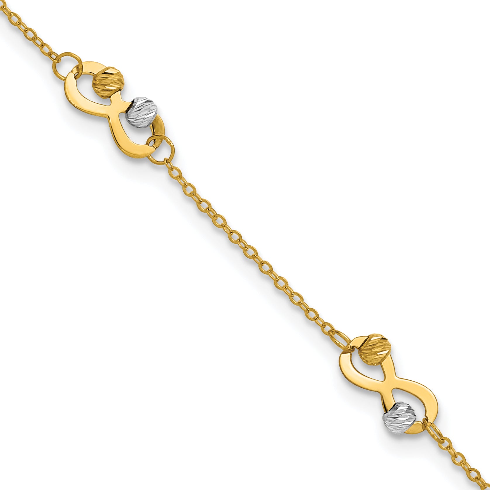 14K Two-tone D/C Beaded Infinity Station Bracelet