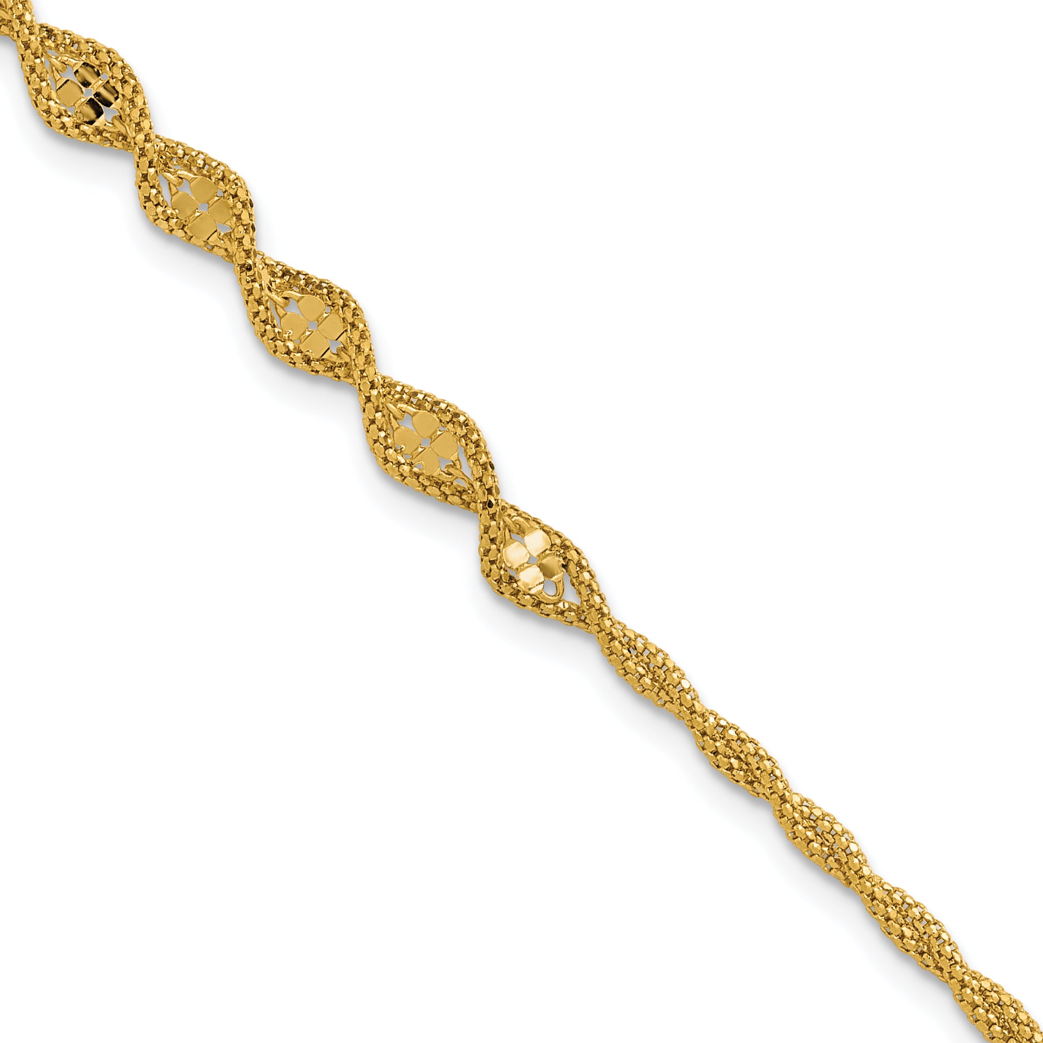 14K Polished and Diamond-cut Twisted Fancy Bracelet