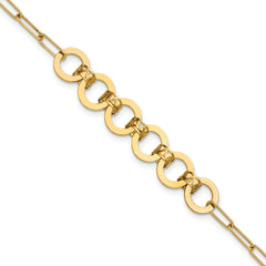 14K Polished Circles Paperclip Link Bracelet