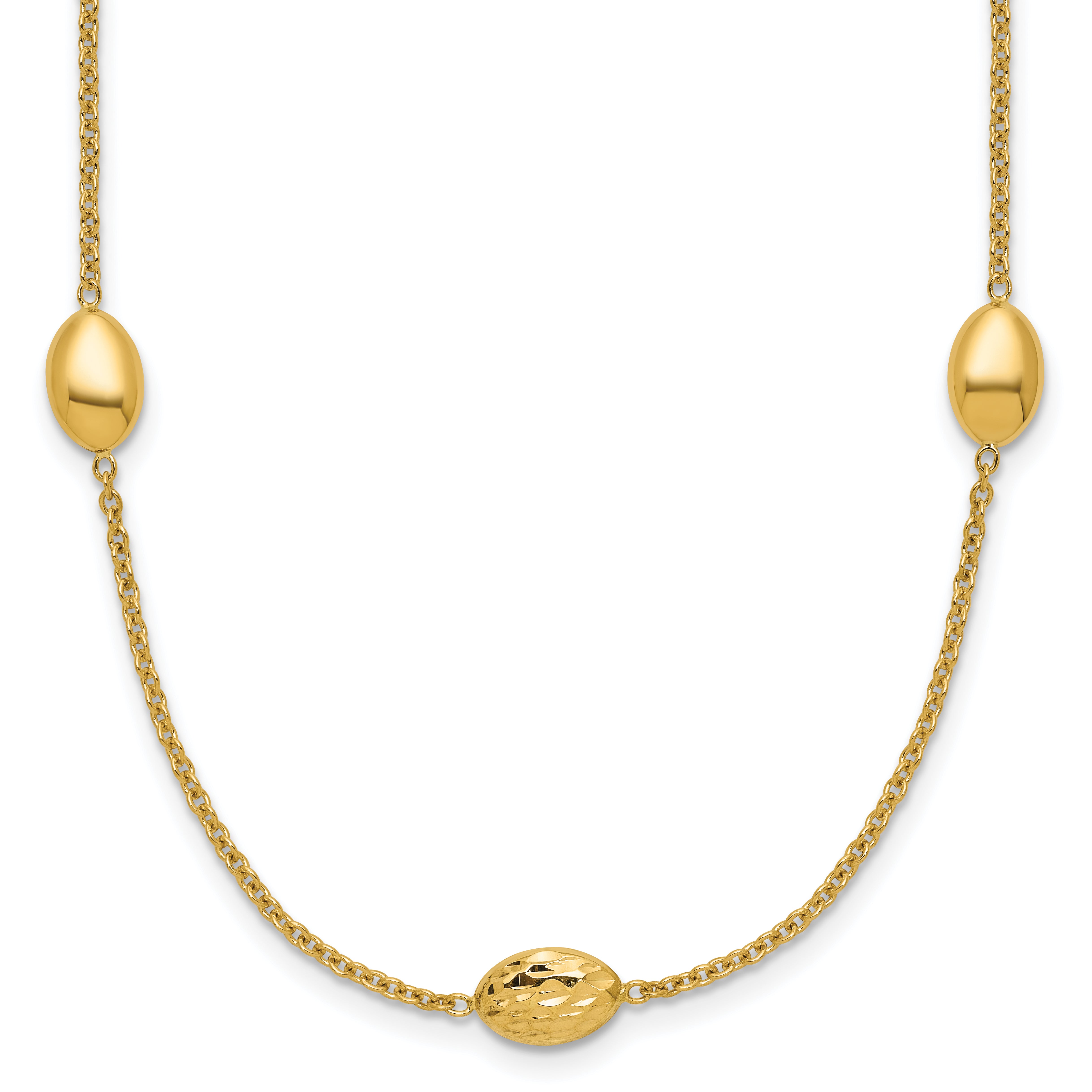 14K Polished and Dia-cut Oval Station with 2in ext. Necklace