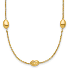 14K Polished and Dia-cut Oval Station with 2in ext. Necklace