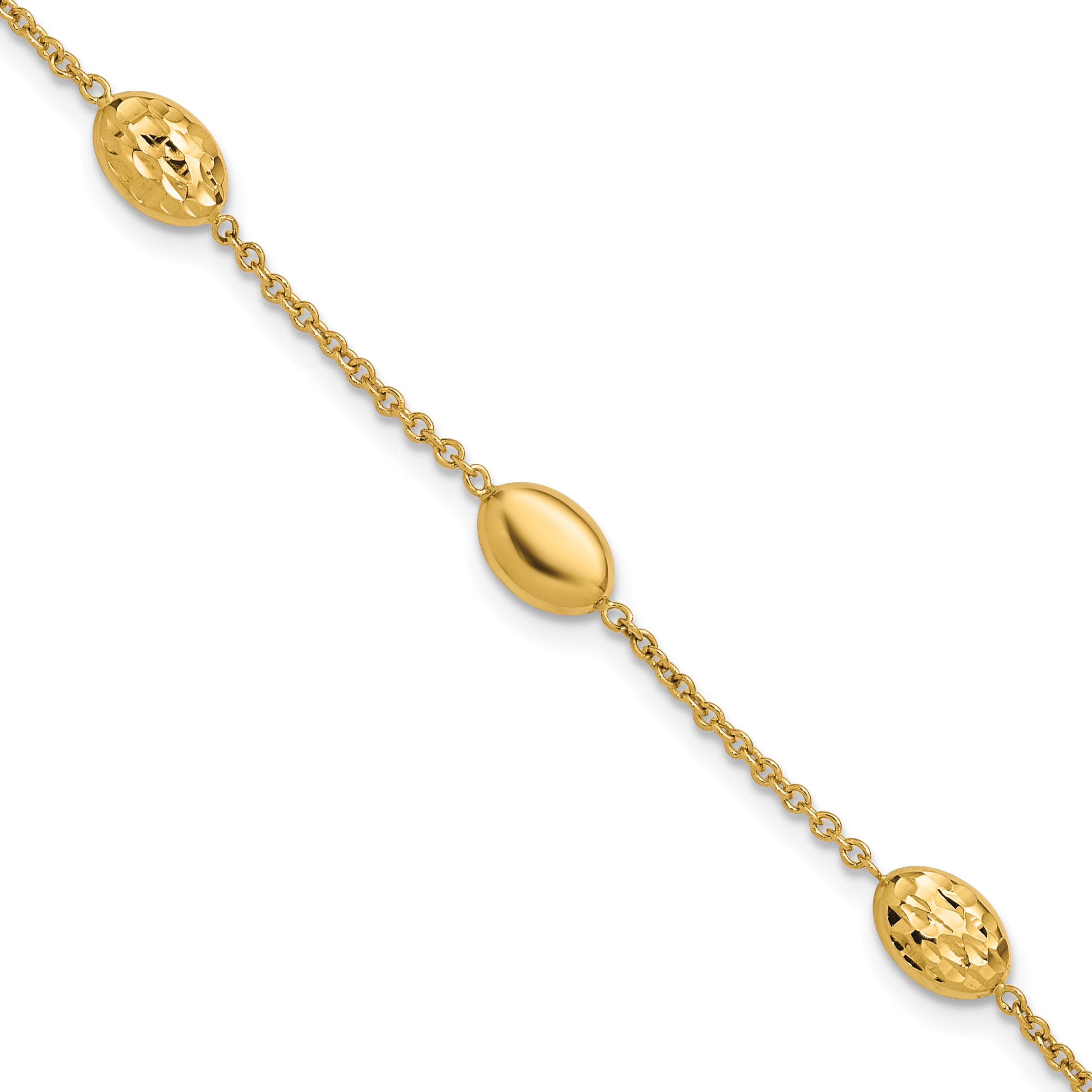 14K Polished and Dia-cut Oval Station Bracelet