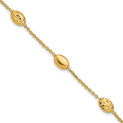 14K Polished and Dia-cut Oval Station Bracelet