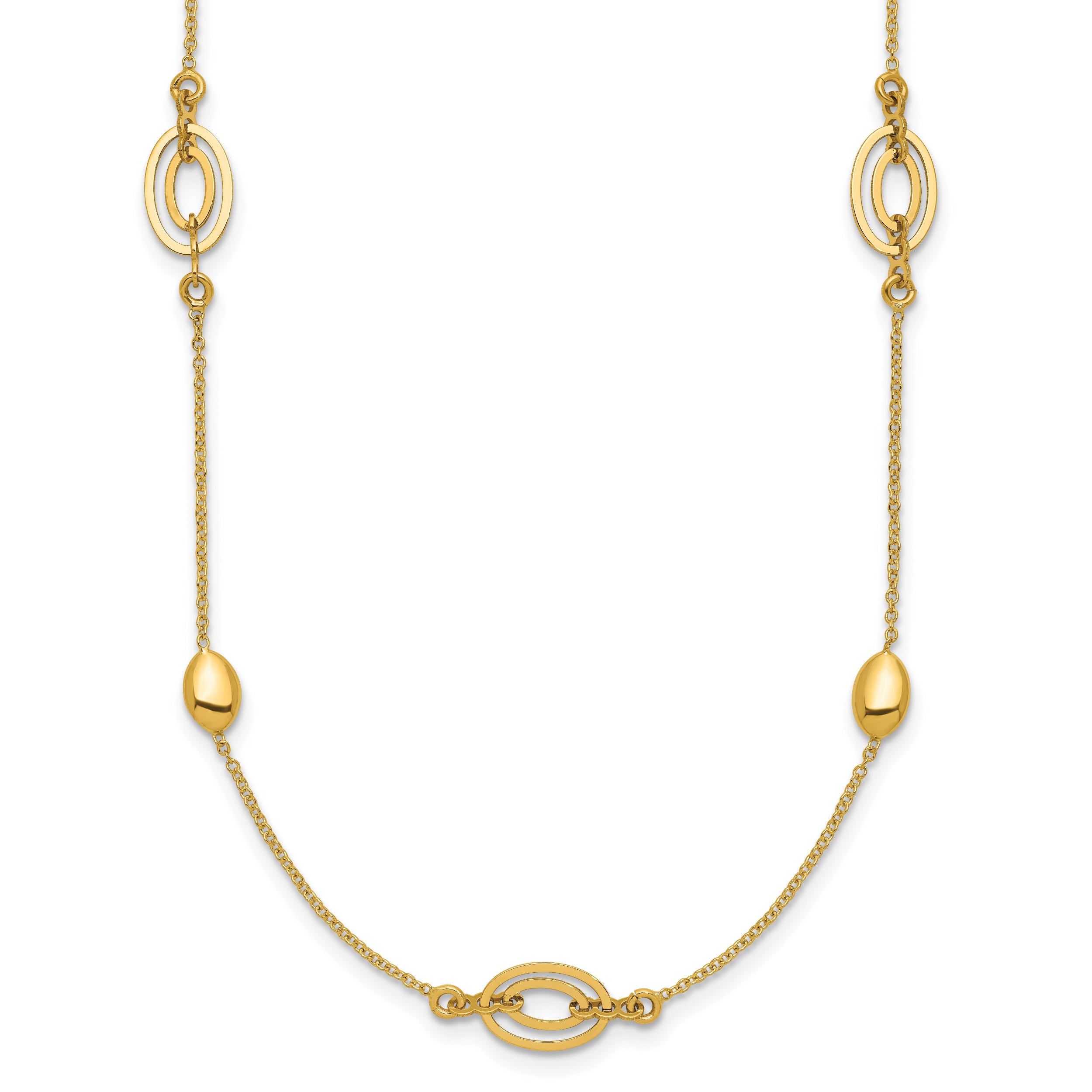 14K Polished Fancy Oval Station with 2in ext. Necklace
