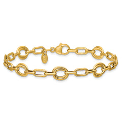 14K Polished and Textured Fancy Link Bracelet