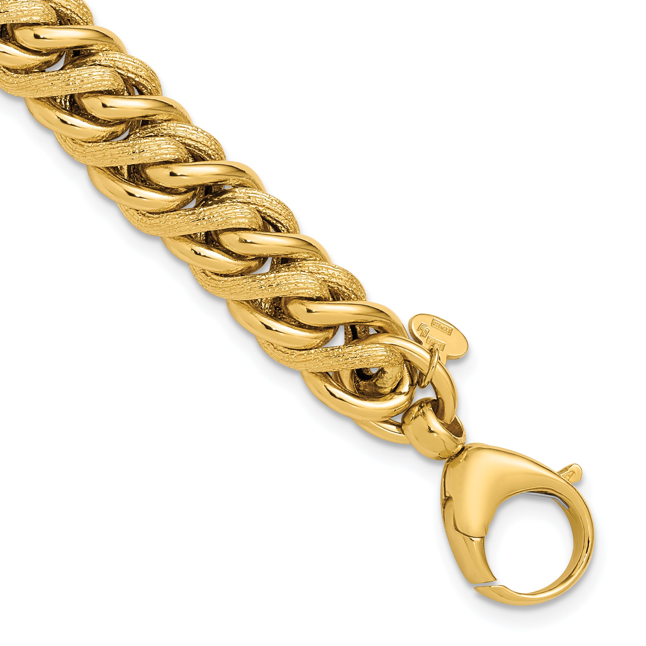 14K Polished and Textured Fancy Link Bracelet