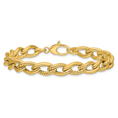 14K Polished and Textured Fancy Link Bracelet