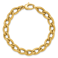 14K Polished and Textured Fancy Link Bracelet