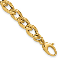 14K Polished and Textured Fancy Link Bracelet