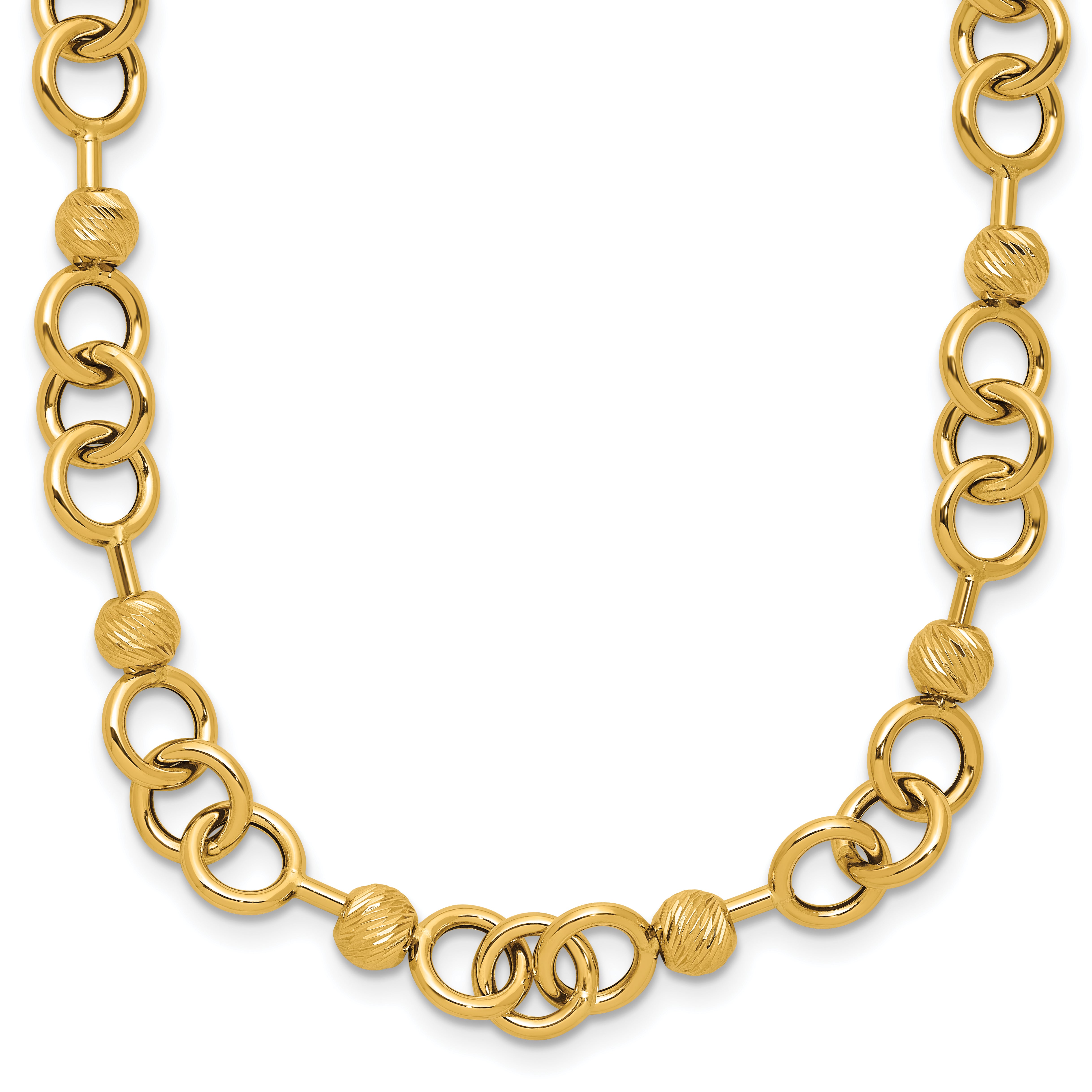 14K Polished and Circles with D/C Beads Fancy Necklace