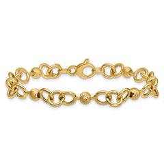 14K Polished and Circles with D/C Beads Fancy Bracelet