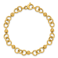 14K Polished and Circles with D/C Beads Fancy Bracelet