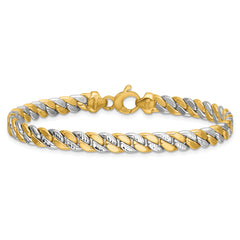 14K Two-tone Polished and D/C Fancy Link Bracelet