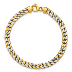 14K Two-tone Polished and D/C Fancy Link Bracelet
