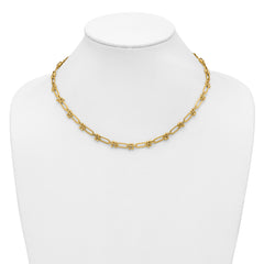 14K Polished Paperclip and Beaded Fancy Necklace