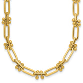 14K Polished Paperclip and Beaded Fancy Necklace