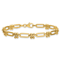 14K Polished and Beaded Fancy Paperclip Bracelet