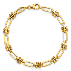 14K Polished and Beaded Fancy Paperclip Bracelet