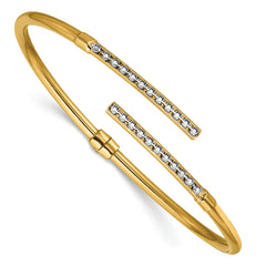 14K w/White Rhodium Polished Bypass Hinged Cuff Bangle