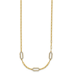 14K w/White Rhodium Polished and Dia-cut Paperclip Fancy Necklace