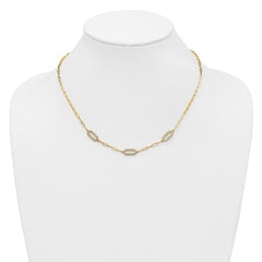 14K w/White Rhodium Polished and Dia-cut Paperclip Fancy Necklace