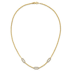 14K w/White Rhodium Polished and Dia-cut Paperclip Fancy Necklace