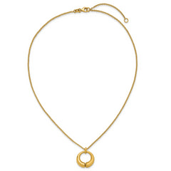14K Polished and Brushed Circle Pendant w/2in Ext. Necklace