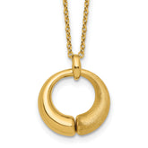 14K Polished and Brushed Circle Pendant w/2in Ext. Necklace