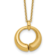 14K Polished and Brushed Circle Pendant w/2in Ext. Necklace