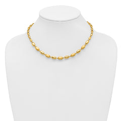 14K Polished and Brushed Oval Beaded Link Necklace