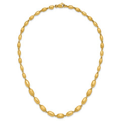 14K Polished and Brushed Oval Beaded Link Necklace