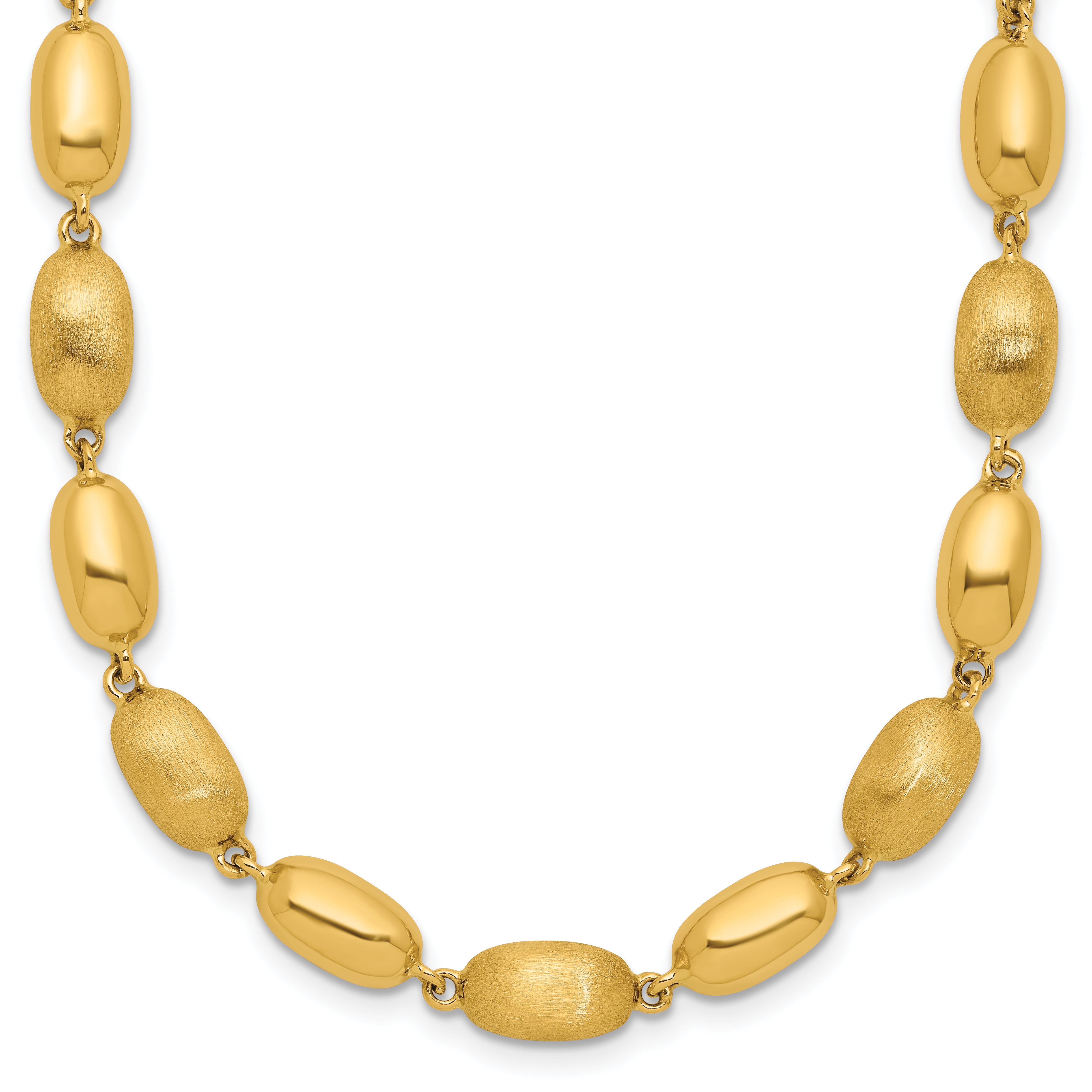 14K Polished and Brushed Oval Beaded Link Necklace