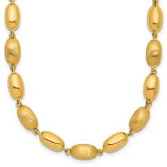 14K Polished and Brushed Oval Beaded Link Necklace