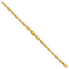 14K Polished and Brushed Oval Beaded Link Bracelet