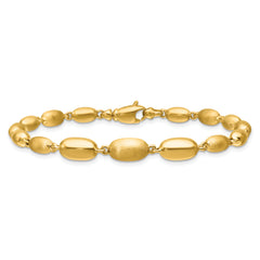 14K Polished and Brushed Oval Beaded Link Bracelet