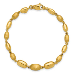 14K Polished and Brushed Oval Beaded Link Bracelet