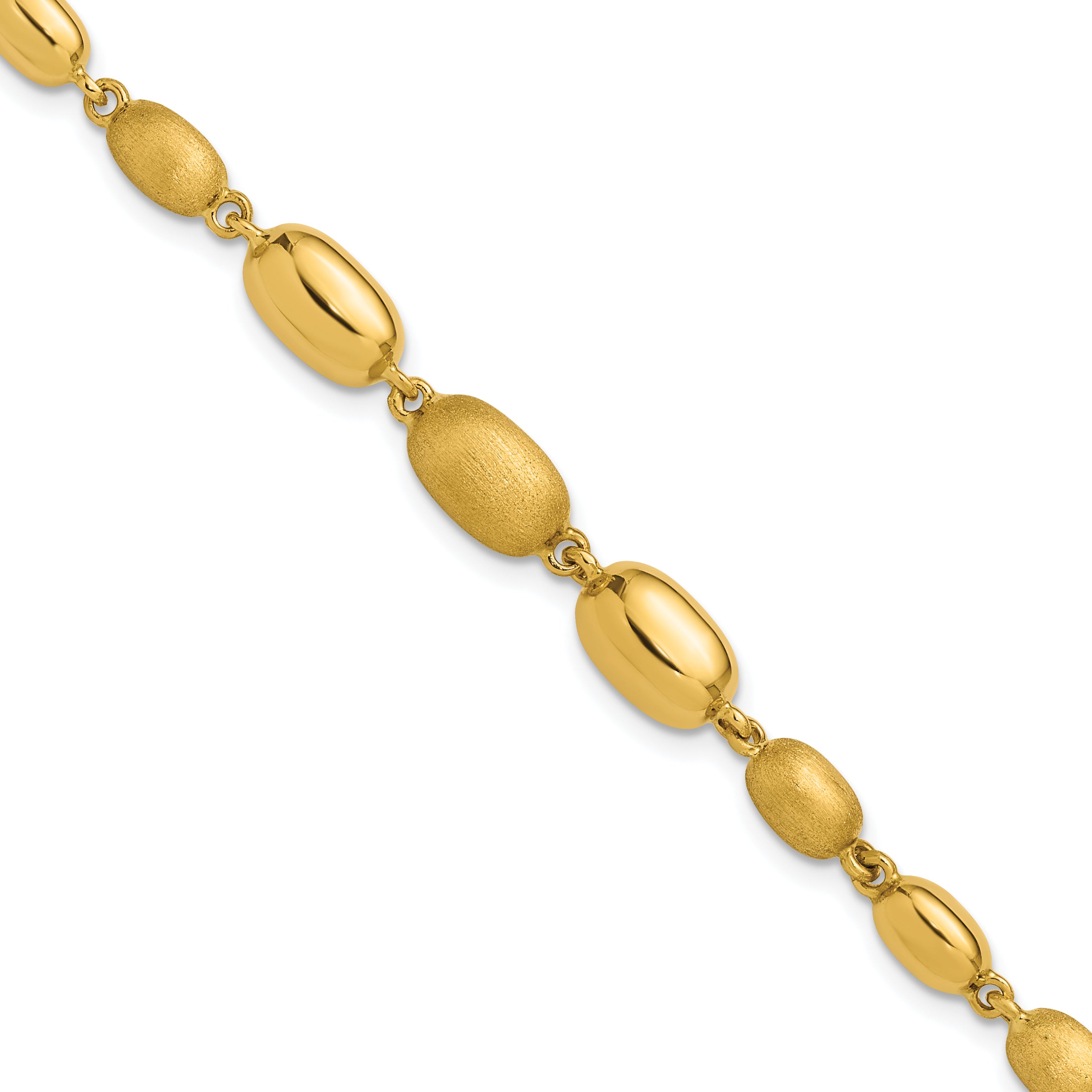14K Polished and Brushed Oval Beaded Link Bracelet