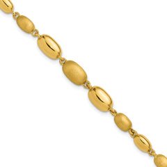 14K Polished and Brushed Oval Beaded Link Bracelet