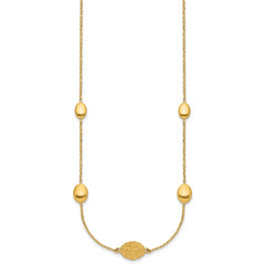 14K Polished Oval Textured w/.2in Ext. Fancy Necklace