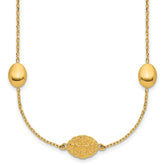 14K Polished Oval Textured w/.2in Ext. Fancy Necklace