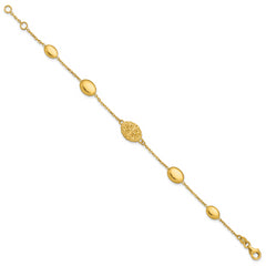 14K Polished Oval Textured w/.5in Ext. Fancy Bracelet